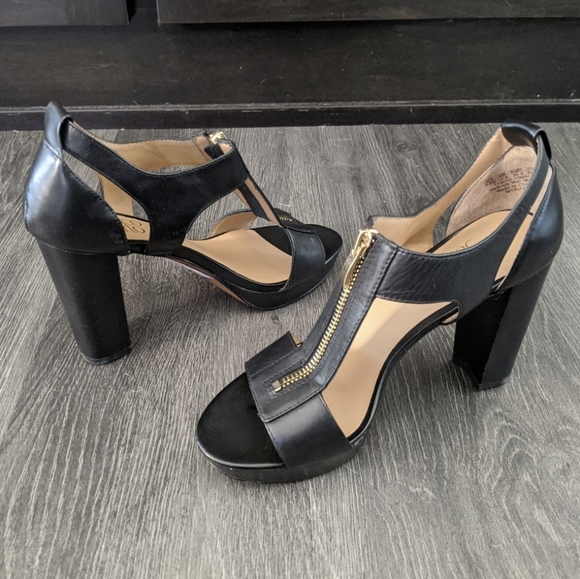 New with box Franco Sarto black open toe pumps with gold zipper - size 6.5 - Picture 1 of 6